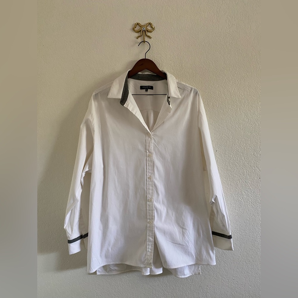 Lafayette 148 White Blouse Shirt Womens Plus Size XXL Rhinestone Details